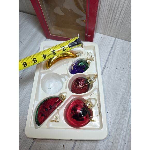 Vtg Blown Glass Fruit Christmas Ornaments Festive Holiday Original Set Of 5 - Picture 7 of 11